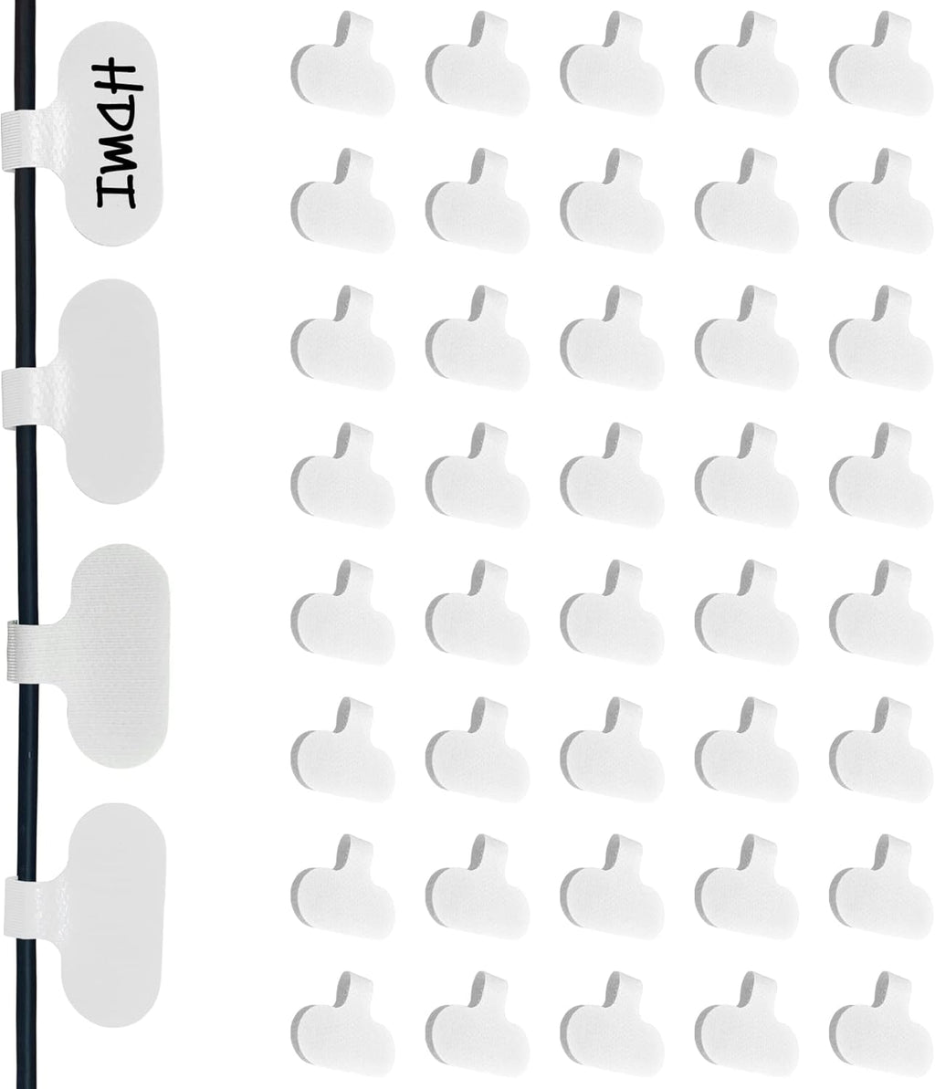 Mr-Label – Hook and Loop Cable Labels– Upgraded Writable Cable Wraps for Clear Writing- Cord Tags for Classify&Identification–Wire Tags for Cable Management | Electronics Computers-40Pcs(White)