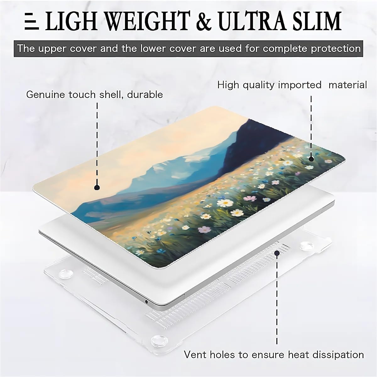 Compatible with MacBook Air 13.3 13.6 Inch Case 2022 2021 2020 2019 Plastic Hard Shell Case Cover,13.3 Air (A1932/A2179/A2337), Wildflowers and Mountains