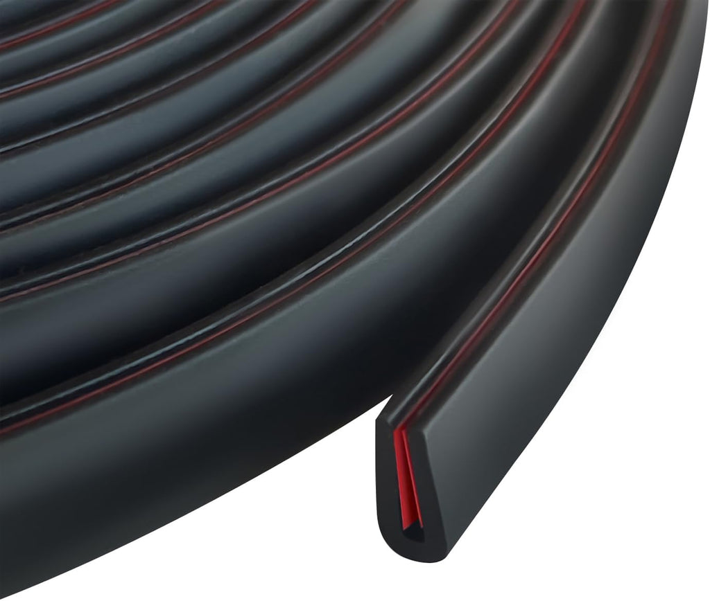Edge Trim, 1/16" Rubber Edge Trim, Flexible Self Adhesive U Channel Edge Protector for Sharp Edge, Sheet Metal and Car Doors, Peel and Stick Car Door Edge Guard, Black Color, 20Ft