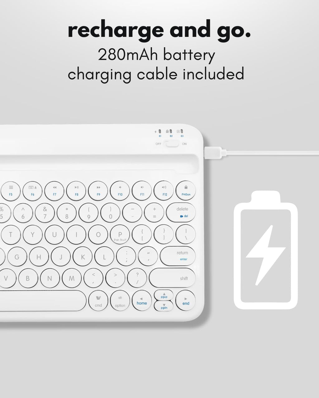 Macally Bluetooth Keyboard for Tablet | Wireless Keyboard for iPad mini/Air/Mini, iPhone (Multi-Device, Built-in Stand, Rechargeable) Easy to Use and Cute Portable - White