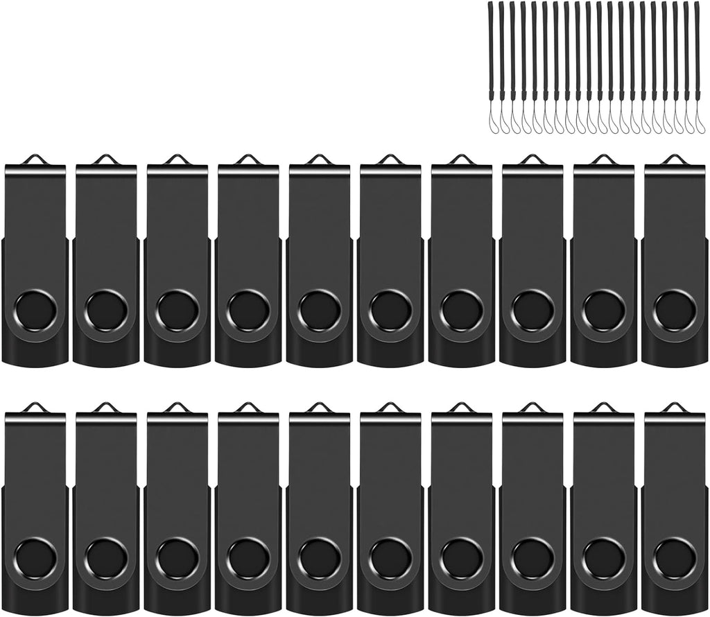EASTBULL 8GB USB Flash Drive Bulk Thumb Drives 20 Pack with Lanyards USB 2.0 8GB Memory Sticks Zip Drive Pen Drive for Storage and Backup Black 20PCS