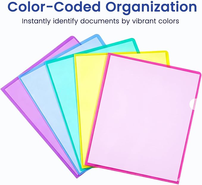 Sooez 50 Pack Clear Document Folder Project Pockets, 5 Assorted Colors - Image 2
