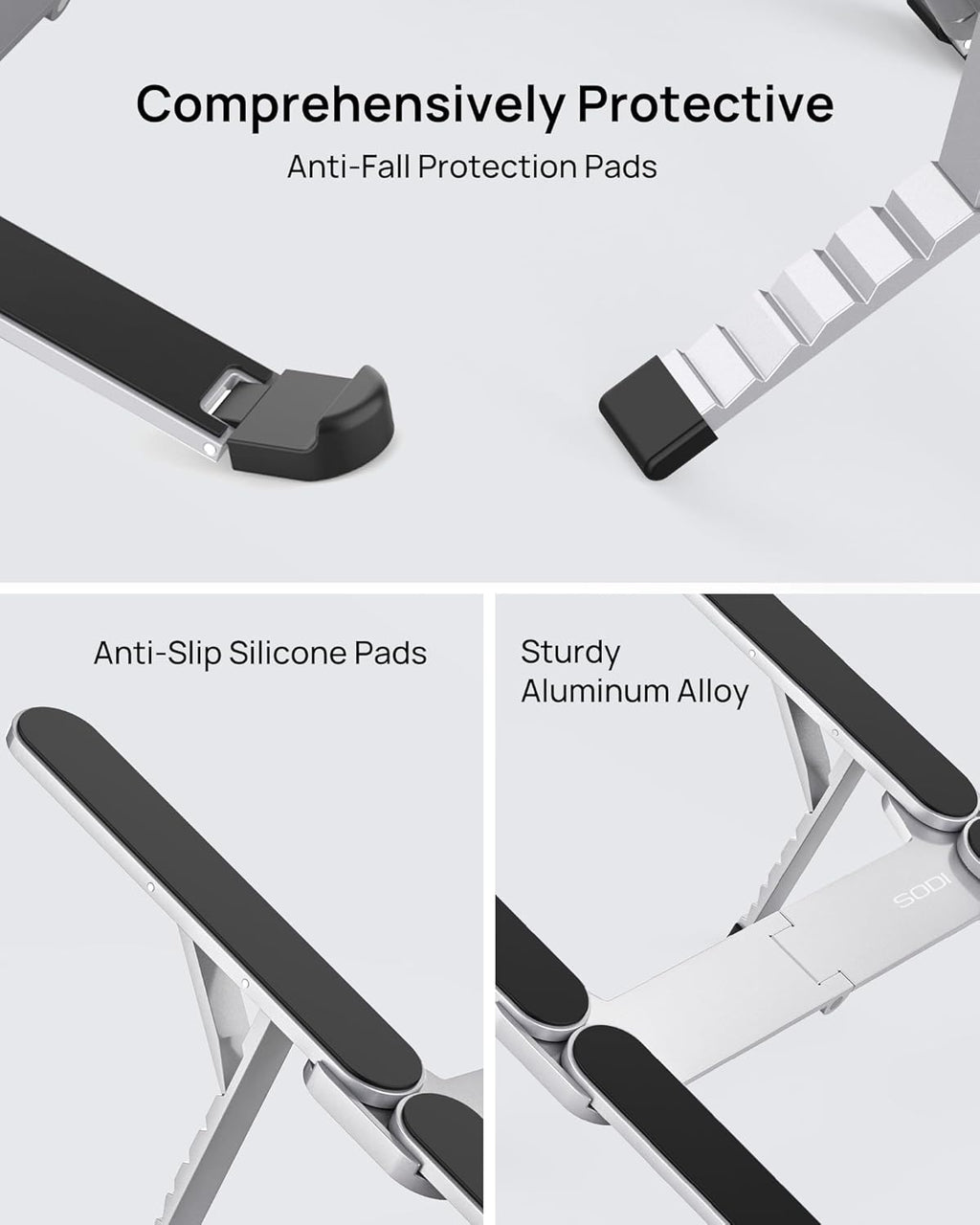 【Innovative & Ultra Compact】SODI Foldable Laptop Stand for Desk, Lightweight Portable Tablet Holder for Business Travel, Cafe, 6 Level Height Adjust Computer Holder for MacBook, Tablet 10-16", Silver