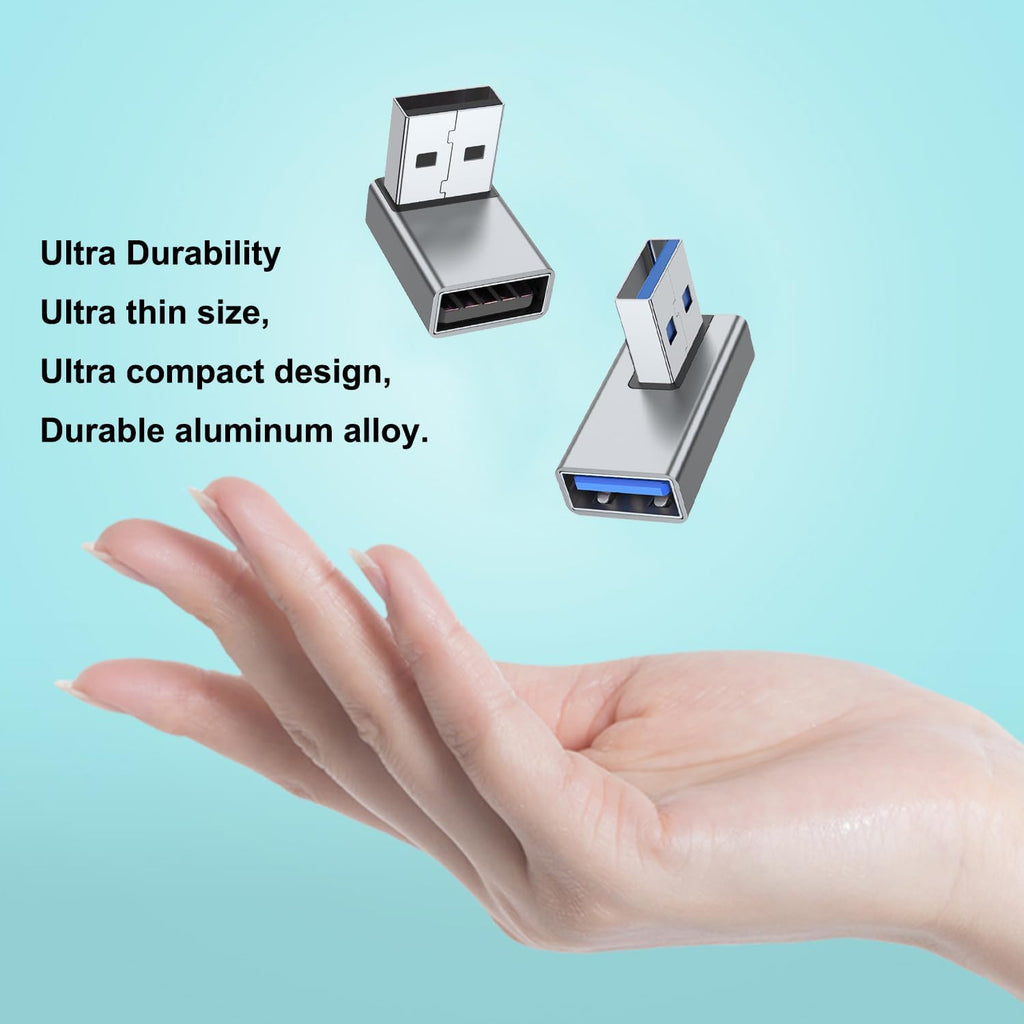 AreMe 90 Degree USB 3.0 Adapter 4 Pack, Up and Down Angle, Left and Right Angle USB A Male to Female Converter Extender for PC, Laptop, USB A Charger, Power Bank and More (Grey)