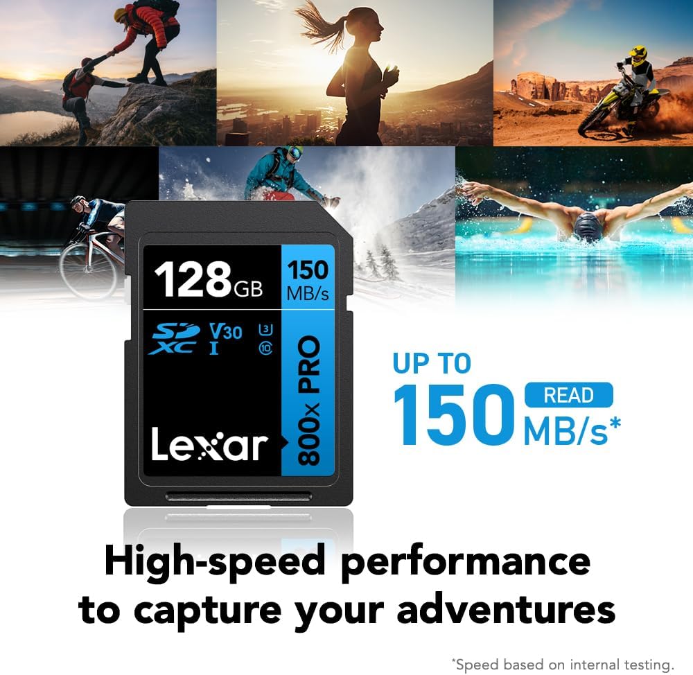 Lexar 128GB High-Performance 800x PRO SD Card, UHS-I, C10, U3, V30, 4K, Up to 150MB/s Read SDXC Memory Card, for Point-and-Shoot & Mid-Range DSLR Cameras, HD Camcorders (LSD0800P128G-BNNNU)