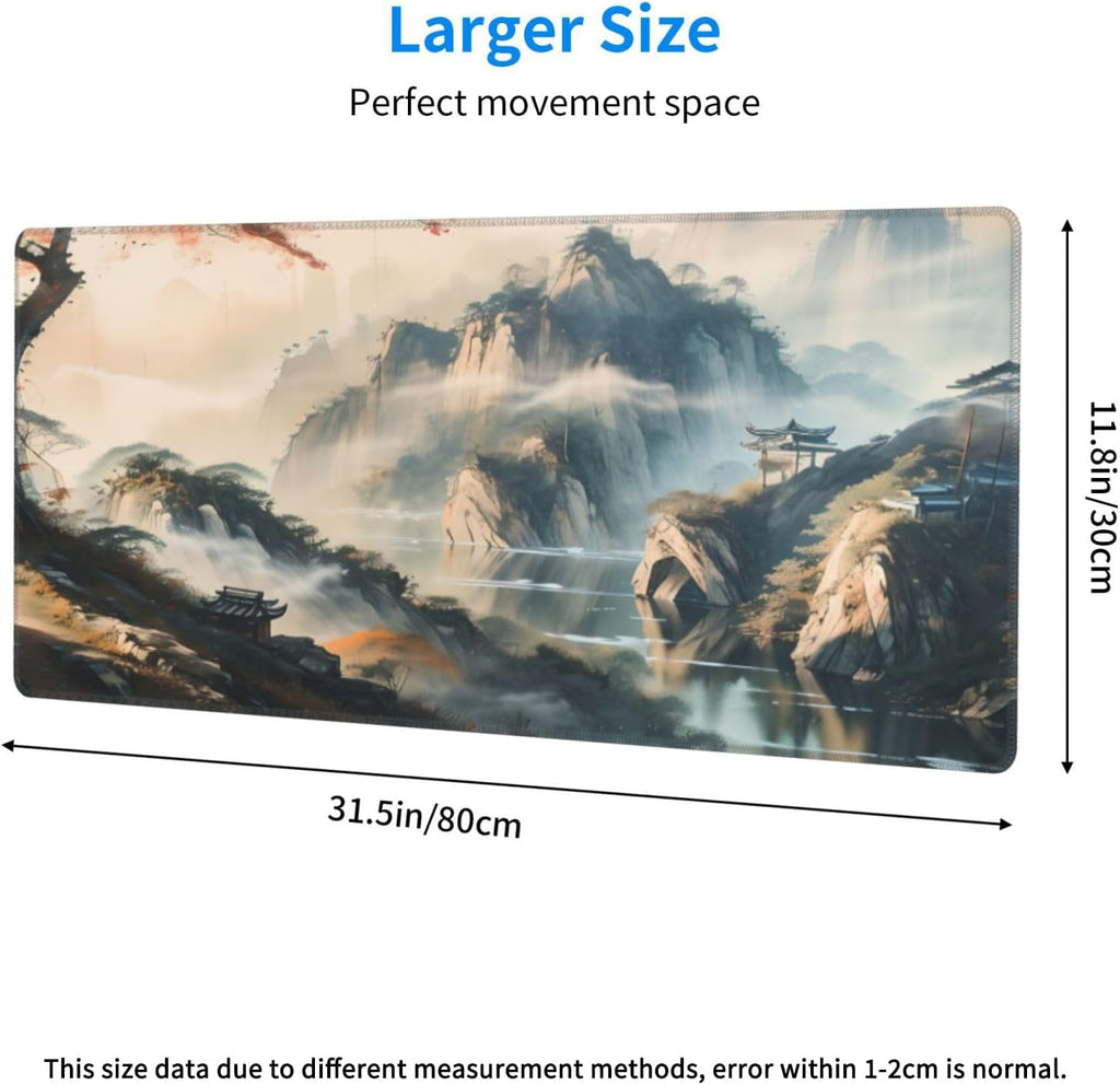Large Mouse Pads Anime Landscape Mountain Wilderness Wonderland Non-Slip Rubber Base Gaming Mousepad, Keyboard and Mouse Pad with Stitched Edges,PC Desk Mat for Game,Work,Office(31.5"*11.8")