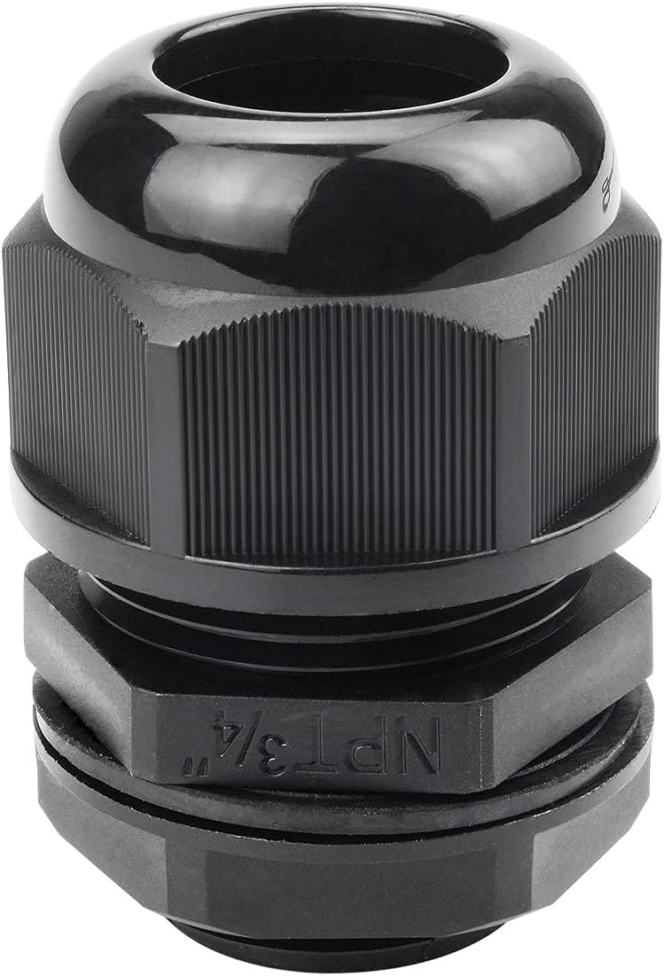 XHF 5 Pcs 3/4" IP68 Strain Relief Nylon Cord Grip NPT Cable Glands Adjustable UL Listed and RoHS Compliant (Black)