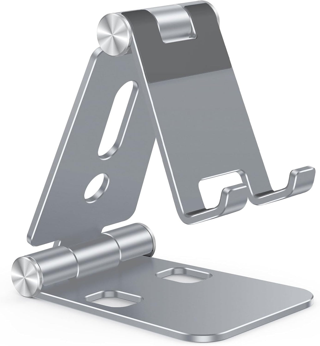 OMOTON Foldable Cell Phone Stand, C4 Portable Aluminum Phone Holder, Adjustable Phone Dock Cradle Compatible with iPhone 16/15/14 Pro Max, Samsung Galaxy, Small Tablets and Other Phones, Grey