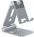 OMOTON Foldable Cell Phone Stand, C4 Portable Aluminum Phone Holder, Adjustable Phone Dock Cradle Compatible with iPhone 16/15/14 Pro Max, Samsung Galaxy, Small Tablets and Other Phones, Grey