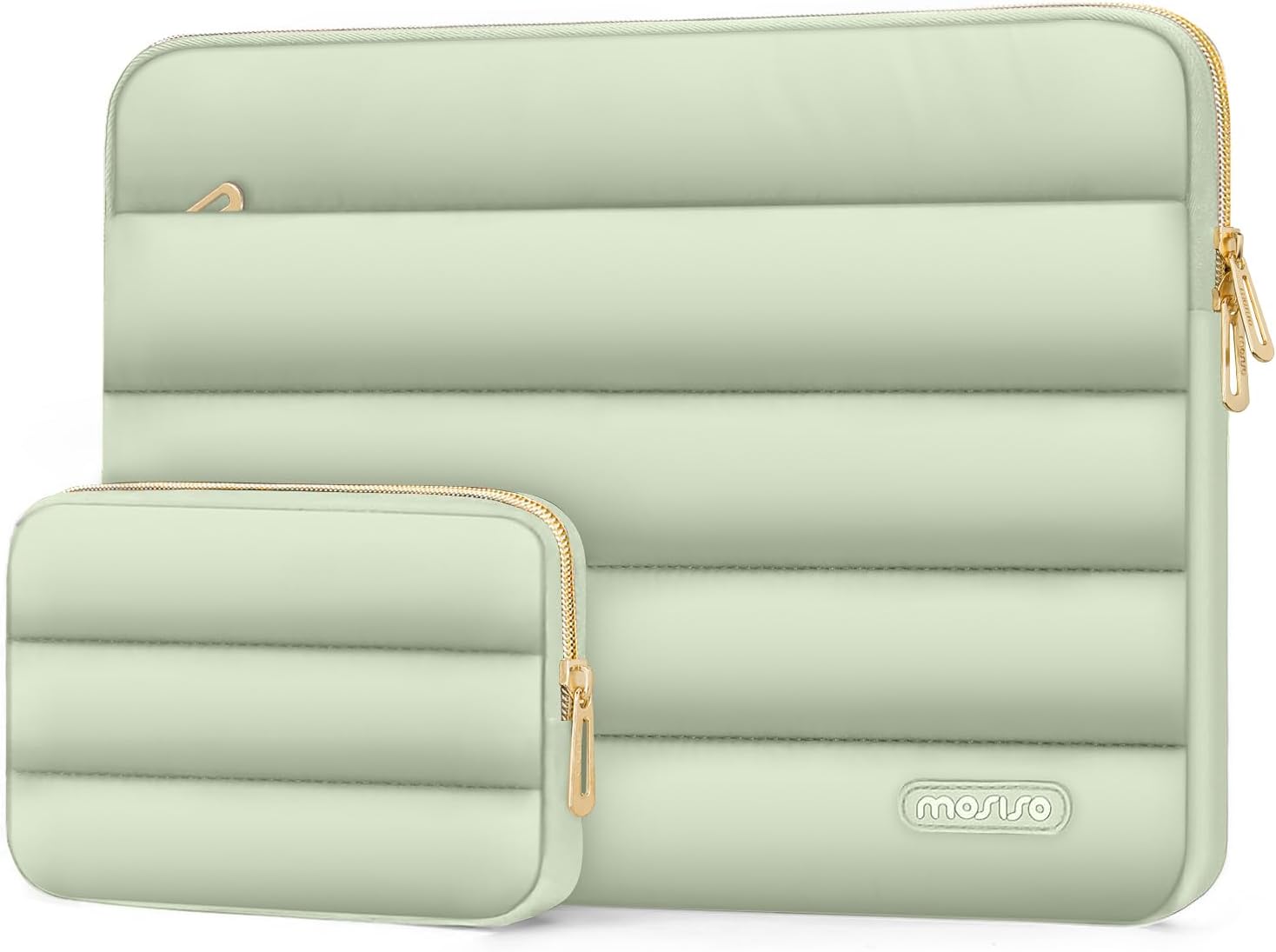 MOSISO 13.3 inch Laptop Case, 13-13.3 inch Puffy Laptop Sleeve Compatible with MacBook Air 13 13.6 M4 M3 M2 M1/Pro 13/Pro 14, HP Dell ASUS Lenovo,Polyester Horizontal Bag with Small Case, Sage Green