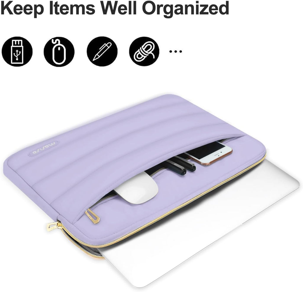 MOSISO 13.3 inch Laptop Case, 13-13.3 inch Puffy Laptop Sleeve Compatible with MacBook Air 13 13.6 M4 M3 M2 M1/Pro 13/Pro 14, HP Dell ASUS Lenovo,Polyester Horizontal Bag with Small Case, Purple