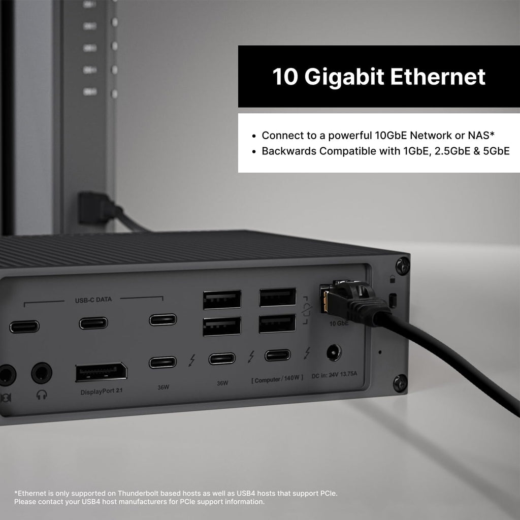 CalDigit TS5 Plus - 20 Port Thunderbolt 5 Dock, 140W Charging, 3X 80Gb/s Thunderbolt 5, 10x 10Gb/s USB Ports, Dual USB Controllers, 10GbE, Up to Dual 8K 60Hz Displays, 1.0m Braided Cable, 330W PSU