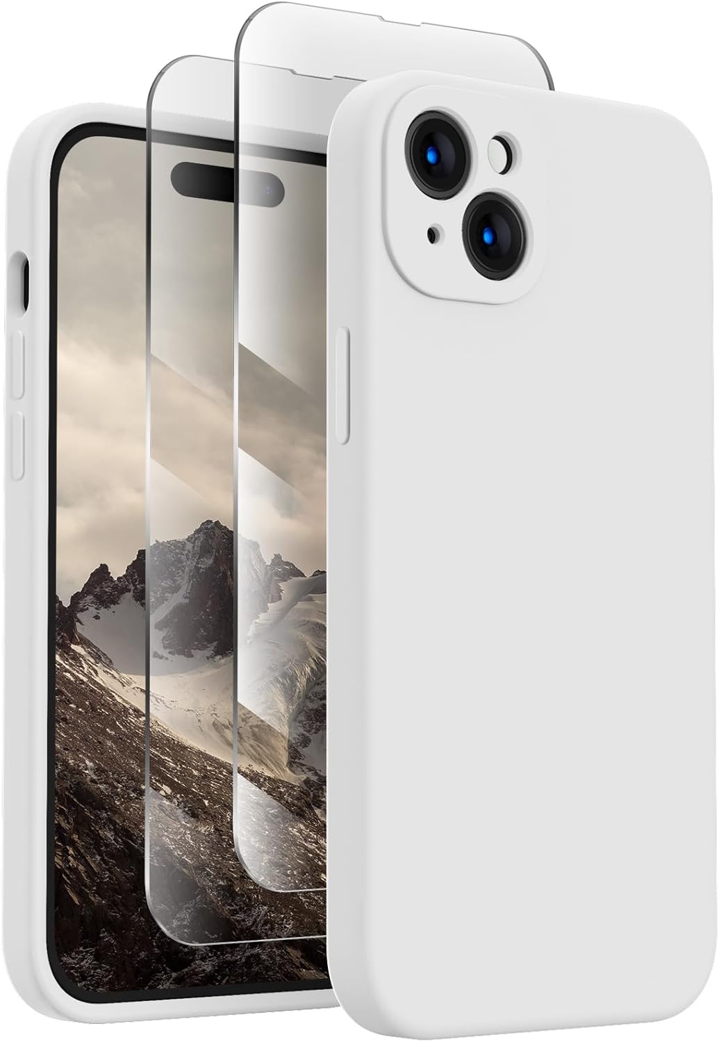 FireNova Designed for iPhone 15 Case, Silicone Upgraded [Camera Protection] Phone Case with [2 Screen Protectors], Soft Anti-Scratch Microfiber Lining Inside, 6.1 inch, White