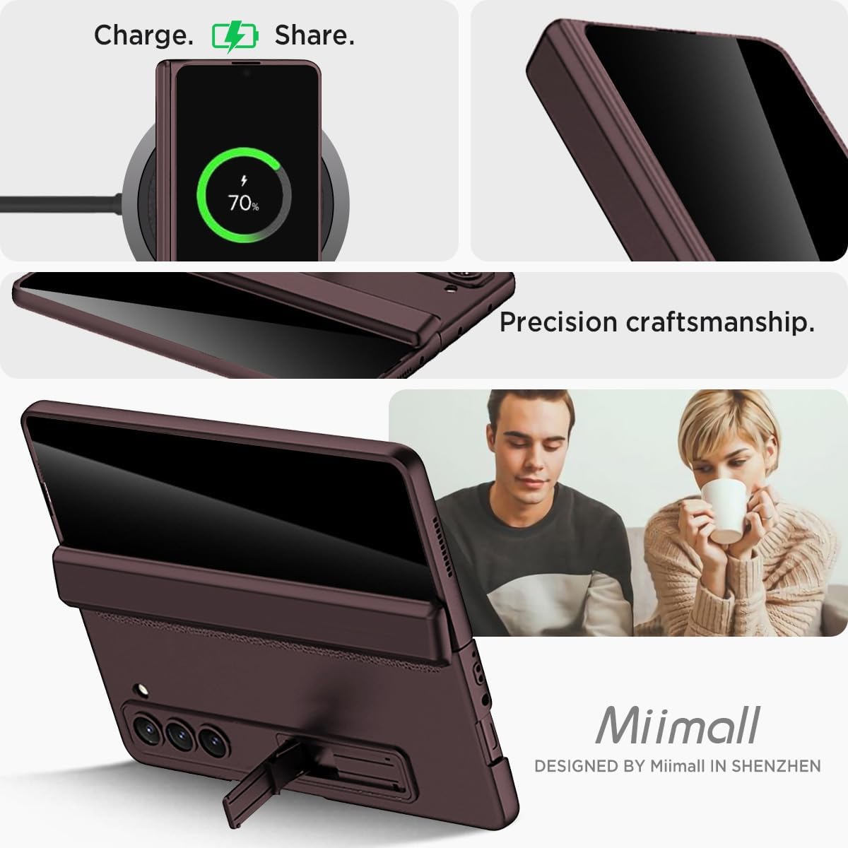 Miimall for Samsung Galaxy Z Fold 5 Case with Privacy Screen Protector, Built-in Convenient Adjustable Kickstand & Magnetic Hinge Protection All-Inclusive Protective Case for Galaxy Z Fold 5 Wine Red