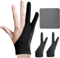 Digital Drawing Glove: 3-Layer Palm Rejection, Two-Finger Artist Glove for Drawing Tablet, iPad, Paper Sketching, Fits Left and Right Hand, Includes Cleaning Cloth(2 Pack,Black,Large)