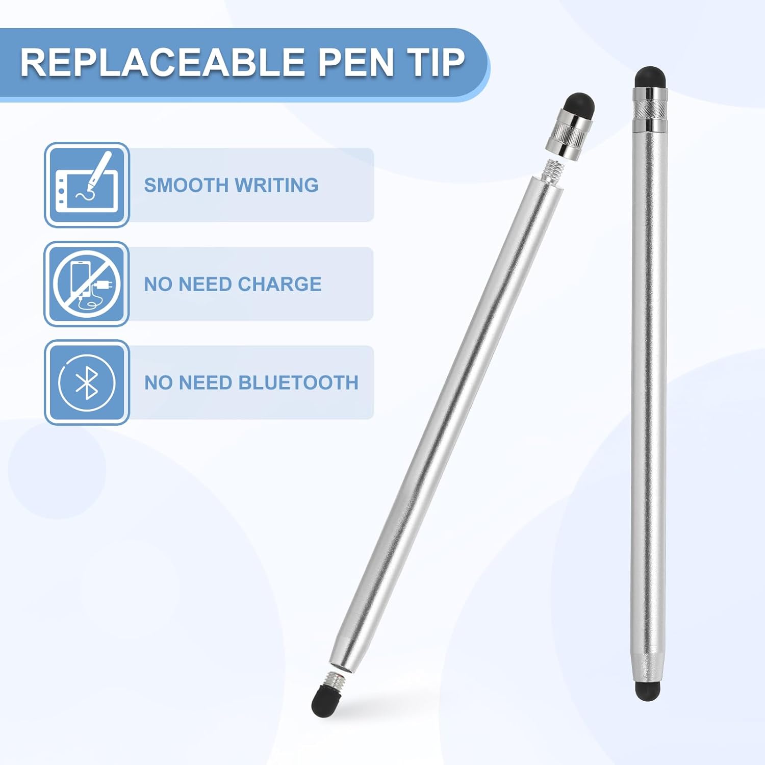 PATIKIL 5 Pcs Stylus Pens for Touch Screens, 2 in 1 High Sensitivity Universal Pen Capacitive Stylus for Phone Tablets Laptop Touch Screen Devices, Silver