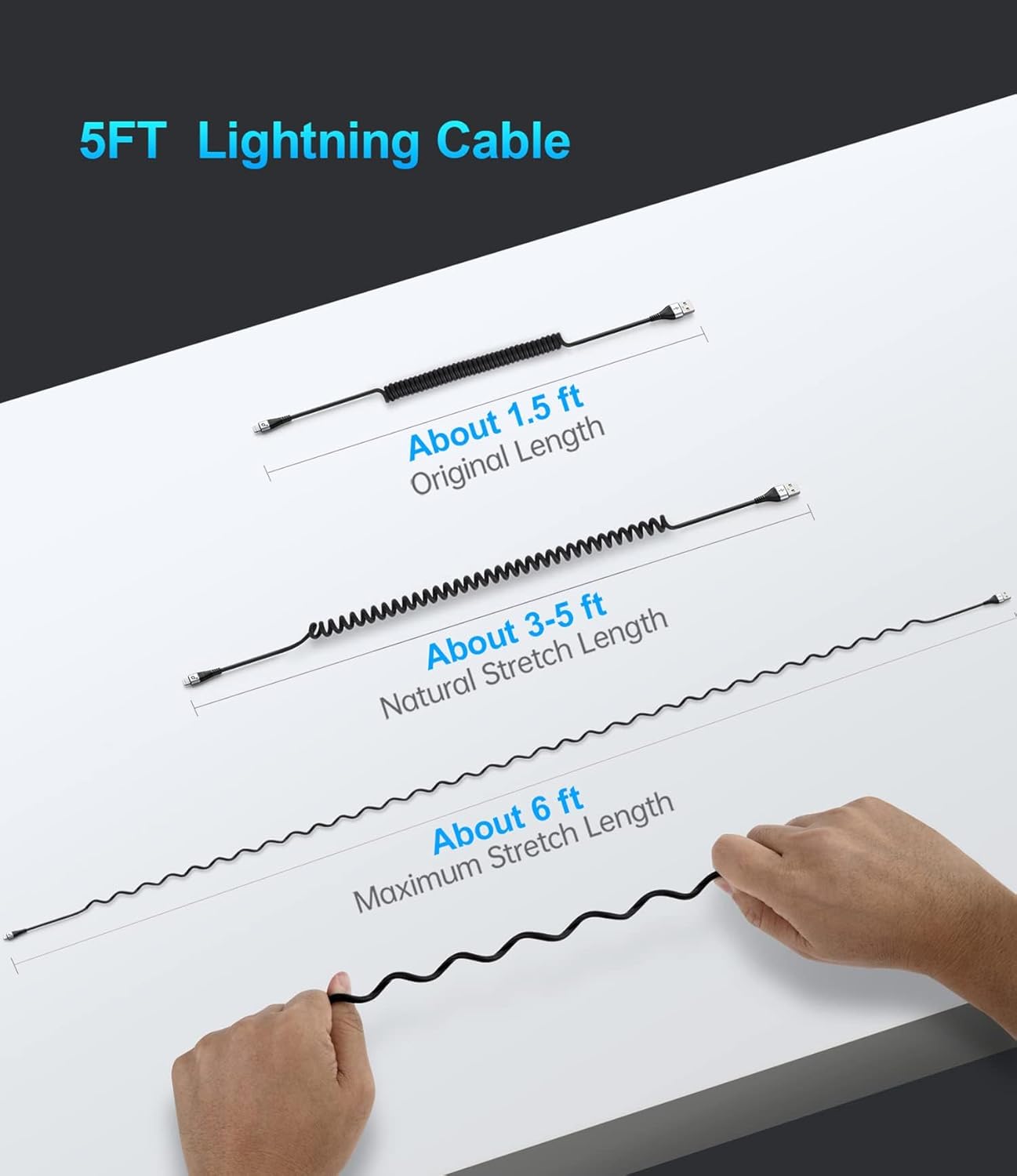 iPhone Charger Cable for Car, 2 Pack 5FT [Apple MFi Certified] Coiled Lightning Cable iPhone Charger Cord Compatible with iPhone 14/13/12/11 Pro Max/XS MAX/XR/XS/8/iPad/iPod/CarPlay-Gold