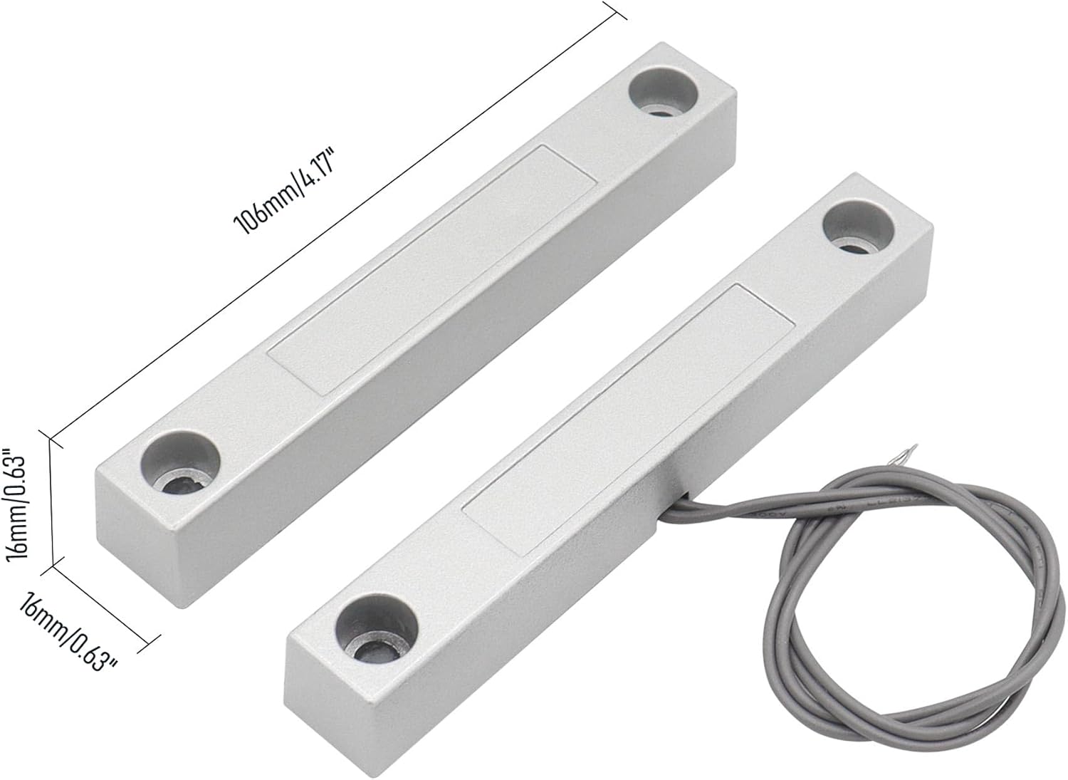Magnetic Reed Switch Wired Surface Mount Normally Closed NC Contact Sensor Alarm Magnetic Door Switch with 2 Wires, Zinc Alloy Sliver, MC-58