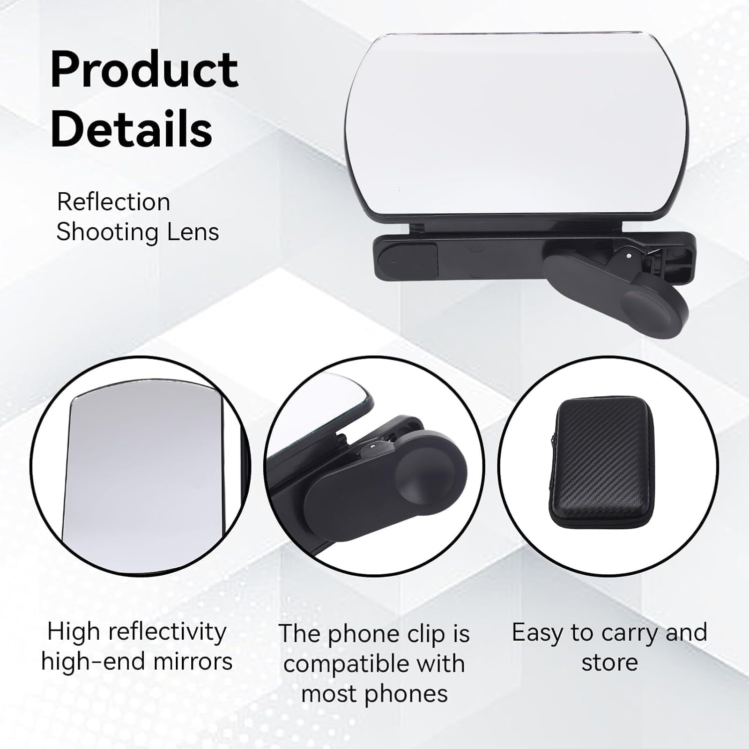 Mirror Effect Lens - Capture Stunning Reflections Instantly,Camera Mirror Reflection Clip for Back Camera Recording, Adjustable Hd Glass Phone Shooting Reflection Mirror (White-Control)