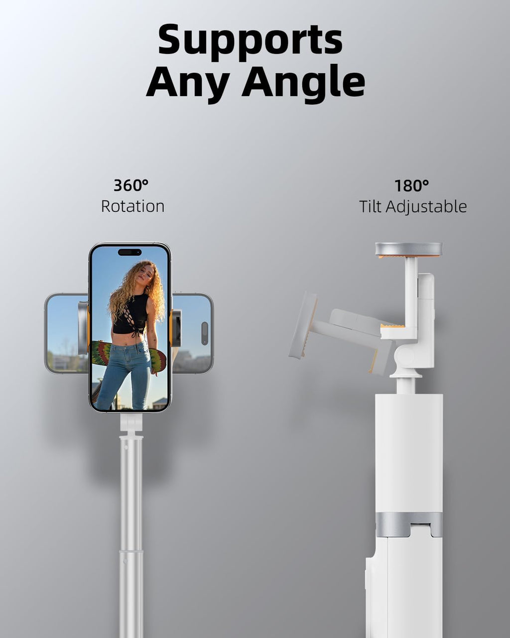 TODI 63" Phone Tripod, Extendable Selfie Stick with Wireless Remote and Phone Holder, Portable All-in-1 Cell Phone Tripod Stand for Video Recording, Compatible with iPhone/Android (White)
