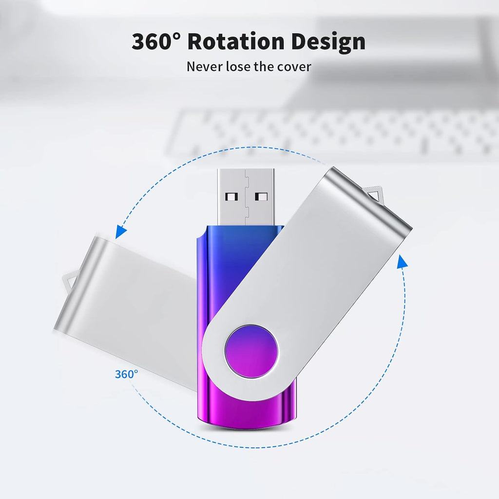 ABLAZE 64GB Flash Drive 2 Pack, USB 2.0 Thumb Drives with Lanyards Swivel USB Memory Stick 64GB（Green and Purple