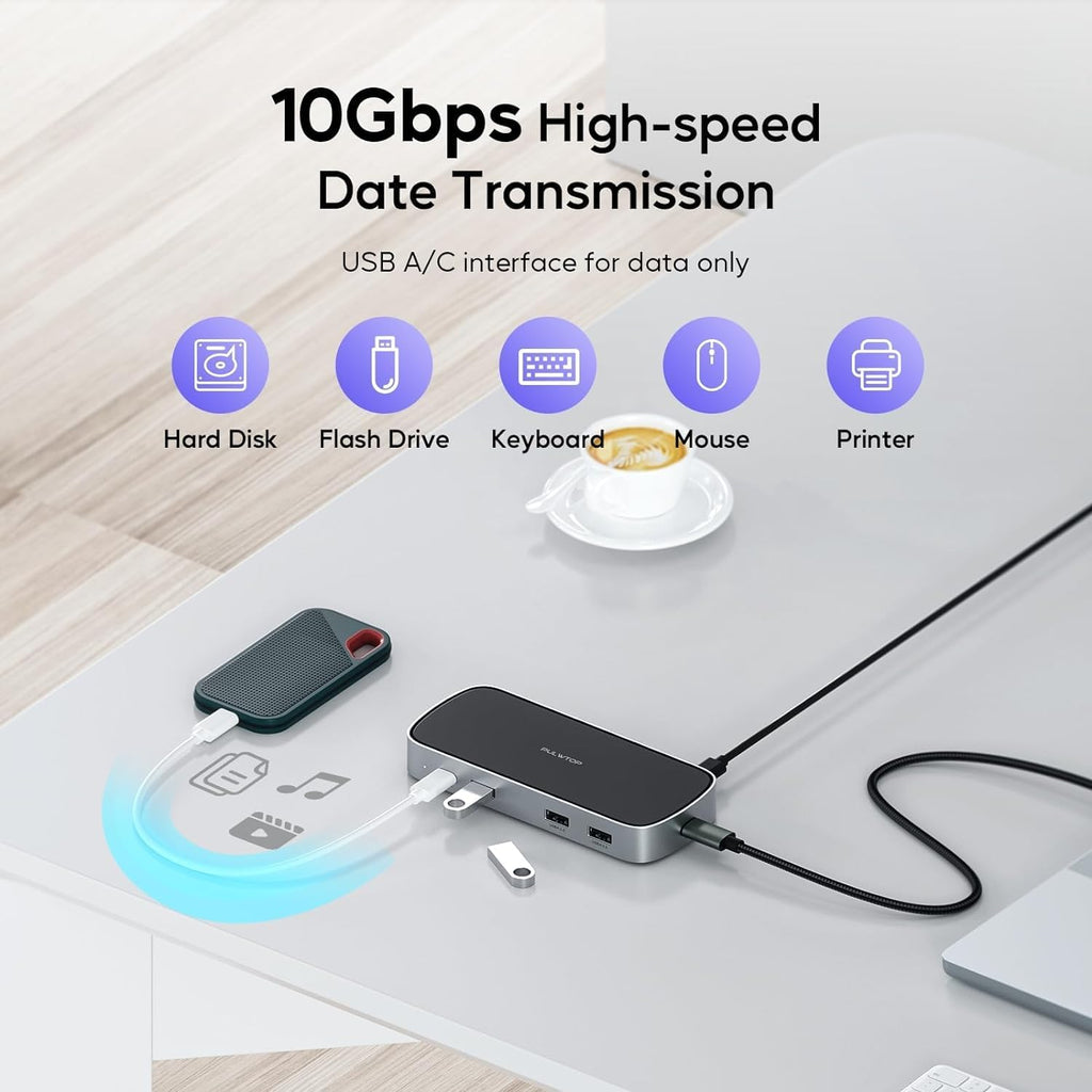 3 HDMI Triple USB C Docking Station, PULWTOP Laptop Docking Station Dual 4K Display for MacBook M1/M2/M3/Windows, Universal USB C Dock with Power Adapter, PD, 10Gbps USBC/A Data,2 USB-A 2.0, Ethernet