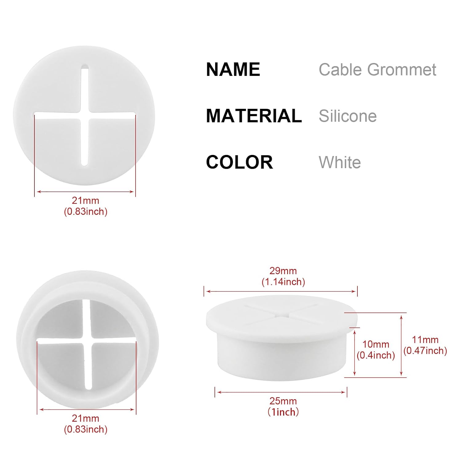 Desk Grommet,1 Inch Flexible Rubber Grommets, Silicone Cable Cord Grommet Wire Hole Cover for Desk, Table and Other Furnitures(12Pack)
