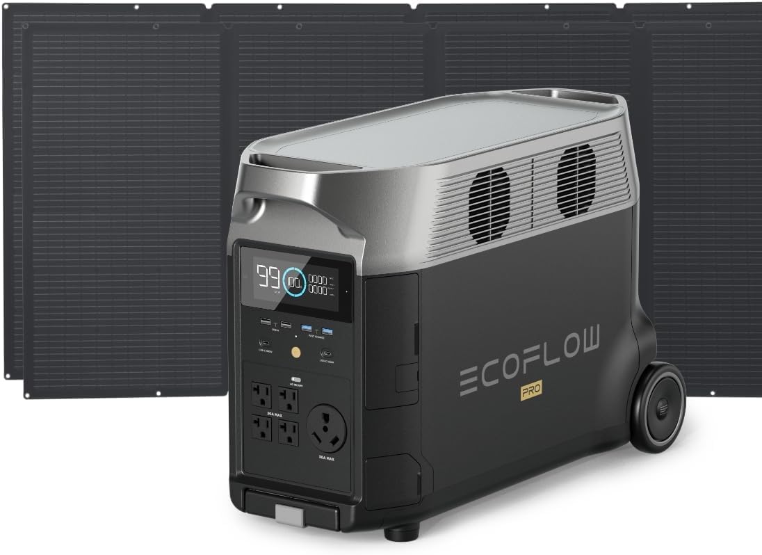 EF ECOFLOW Solar Generator 3.6KWh DELTA Pro with 2X400W Portable Solar Panel, 23% High Efficiency, 5 AC Outlets, 120V/3600W, for Home Backup Outdoors Camping RV Emergency