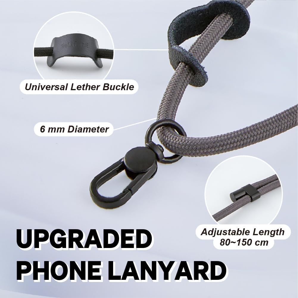 Universal Phone Lanyard, Anti-Theft Crossbody Strap for iPhone 16 Pro Max and Most Smartphones, Adjustable Cell Phone Neck Holder w/2 Non-Adhesive Tether Tab for Men and Women, Charcoal/Black