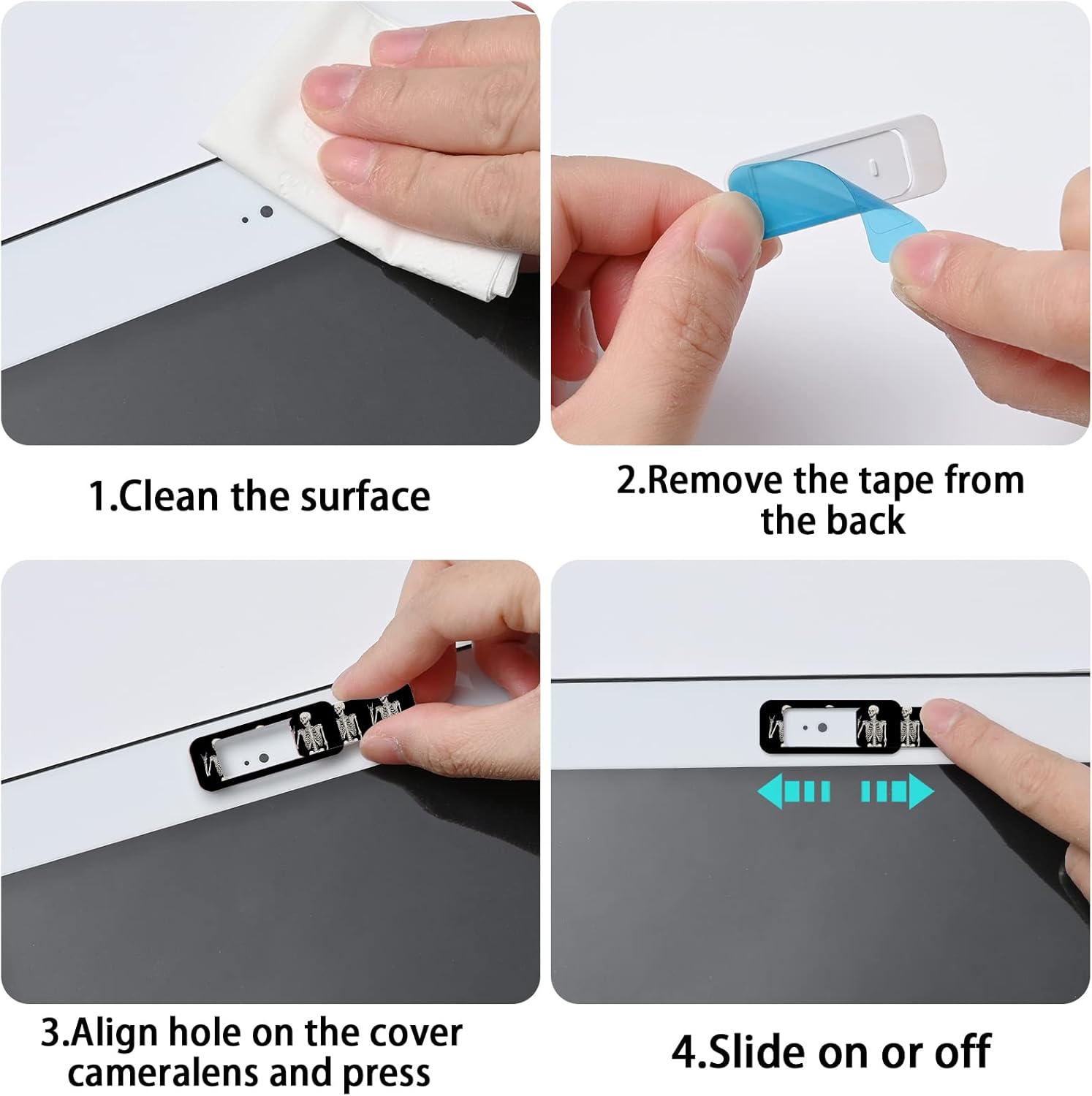 Webcam Cover, 3 Pieces, Laptop Camera Cover, Privacy Shielding Capacity is Twice as Big as The Traditional, Suitable for Computer Mobile Phones, laptops, Tablets and so on (Skull)