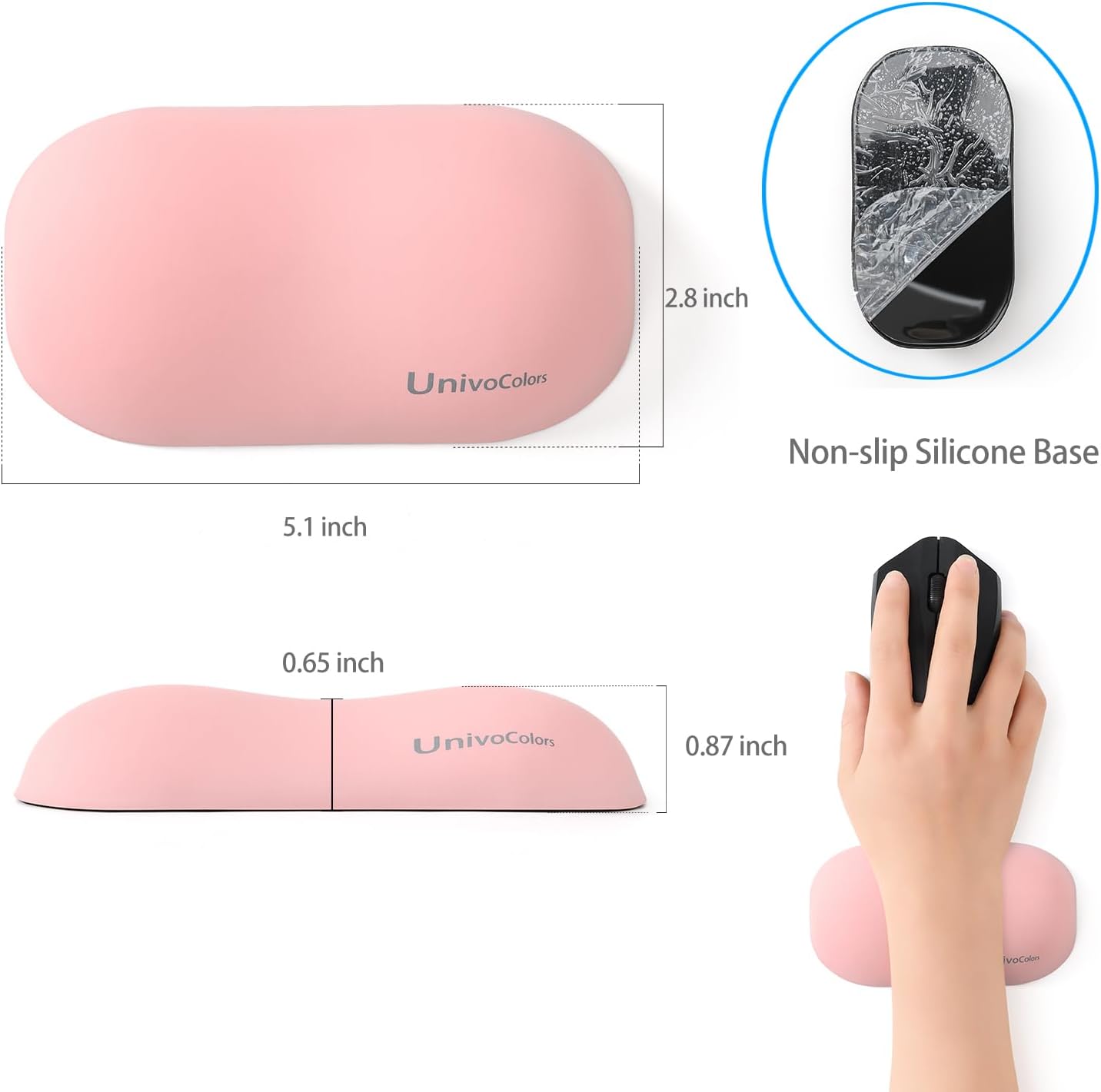 UnivoColors Design-Wave Wrist Rest, Artificial Sheepskin+Memory Foam+Ergonomic+Anti-Slip Gel, Resilience Support During Work and Gaming,Mouse Accessory,Pink