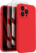 FireNova Designed for iPhone 13 Pro Max Case, Silicone [Camera Protection] Phone Case with [2 Screen Protectors], Soft Anti-Scratch Microfiber Lining Inside, 6.7 inch, Red