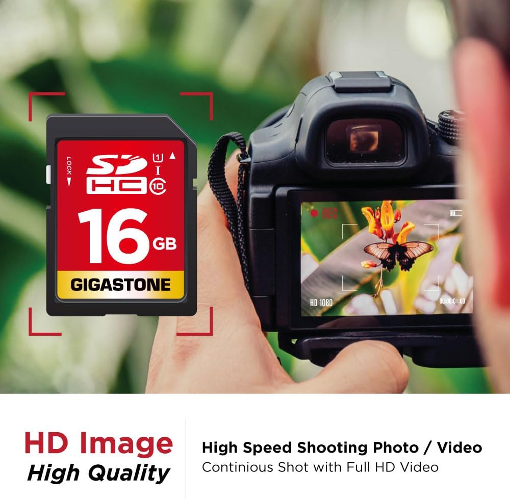 Gigastone 16GB SDHC Memory Card, 2 Pack Premium Series, Transfer Speed Up to 80MB/s for Photos, Videos, Music, Files, Camcorder, Camera, PC, Class 10 U1 UHS-I