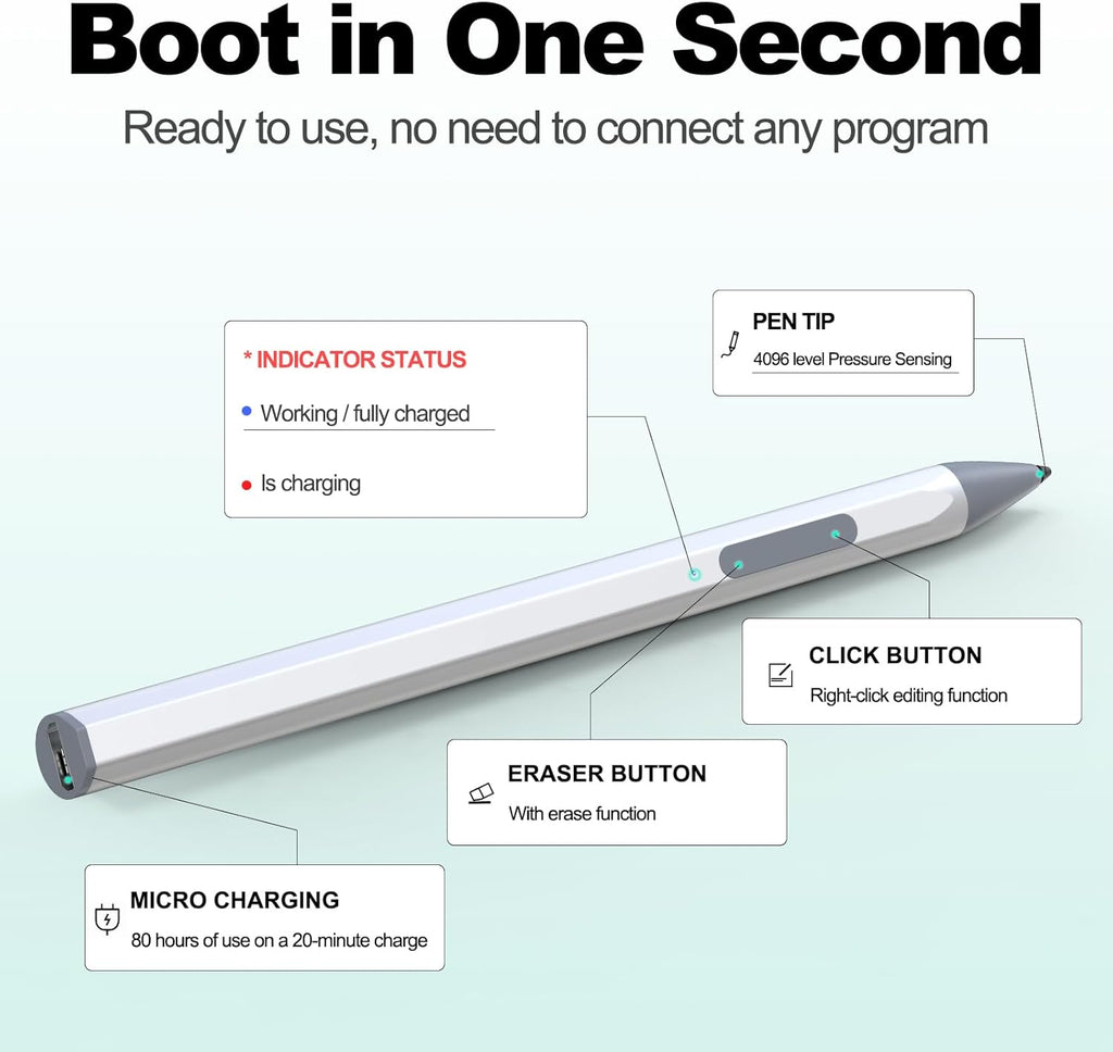 Stylus for HP Envy X360 Pavilion x360 Specter X360 Spectre x2 Envy x2 Touchscreen Laptop Rechargeable MPP 2.0 Tilt Pencil 4096 Pressure Sensitivity Using The Microsoft MPP Protocol, Silver