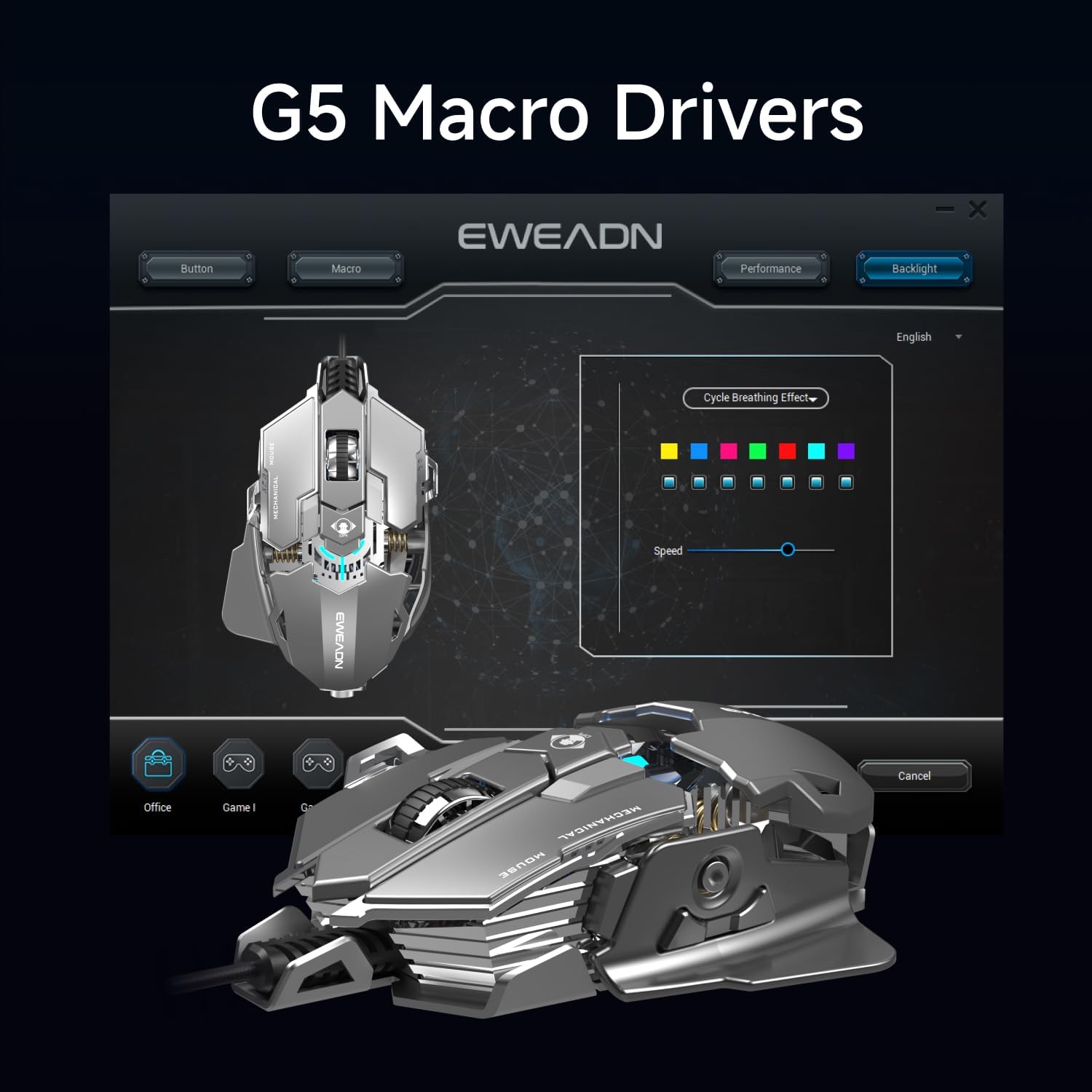 EWEADN G5 Wired Gaming Mouse, Ergonomic RGB Computer Mouse, 12800 Adjustable DPI, 9 Programmable Macro Buttons with Rapid Fire Key Compatible for PC/Laptop/Windows-Grey&White