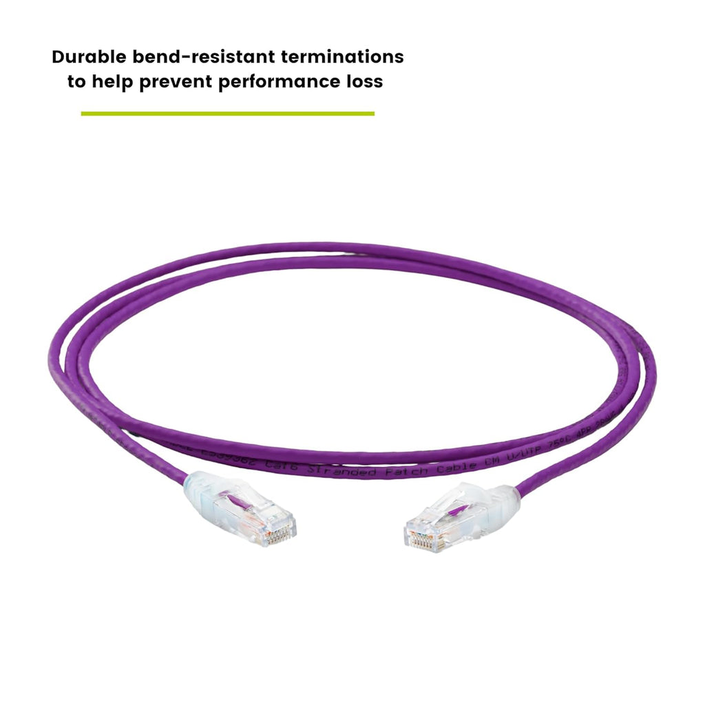 TRUECABLE Cat6 Component Rated Patch Cable, Unshielded (U/UTP), 7ft, Purple, 28AWG Solid Copper, Snagless 10G High-Speed Ethernet Cable, PoE++ 4PPoE 100W, UL Listed, RoHS-3, 1 Pack