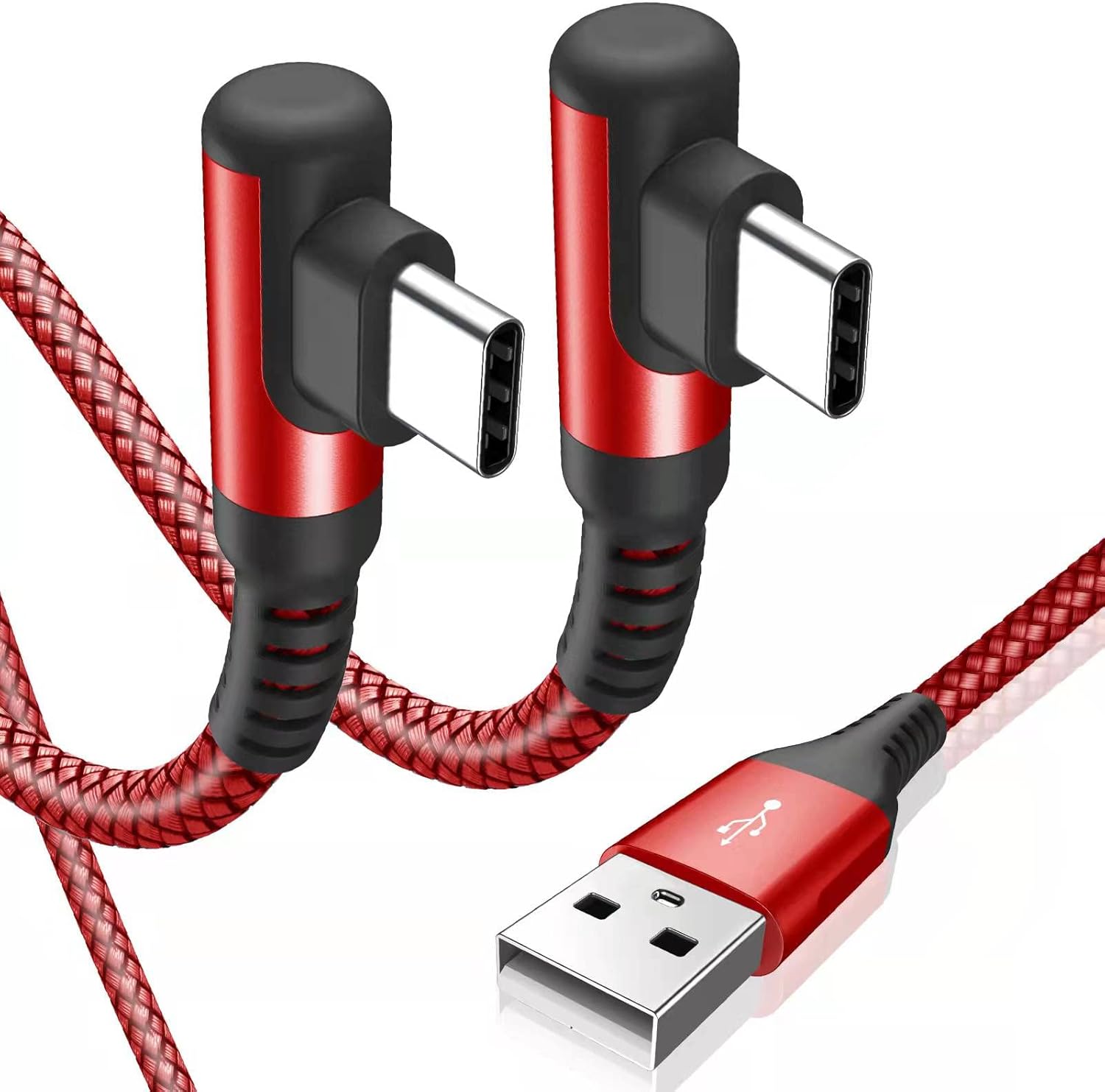 sweguard USB Type C Charger Cable Right Angle [2-Pack,3.3FT] iPhone 16 Charger Nylon Braided Cord for iPhone 15 16 Pro Max Samsung Galaxy S25 S24 S23 S22 S21 S20 S10 S9 Note A15 A55 Flip Pixel LG Moto