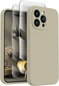 FireNova Designed for iPhone 15 Pro Max Case, Silicone Upgraded [Camera Protection] Phone Case with [2 Screen Protectors], Soft Anti-Scratch Microfiber Lining Inside, 6.7 inch, Khaki