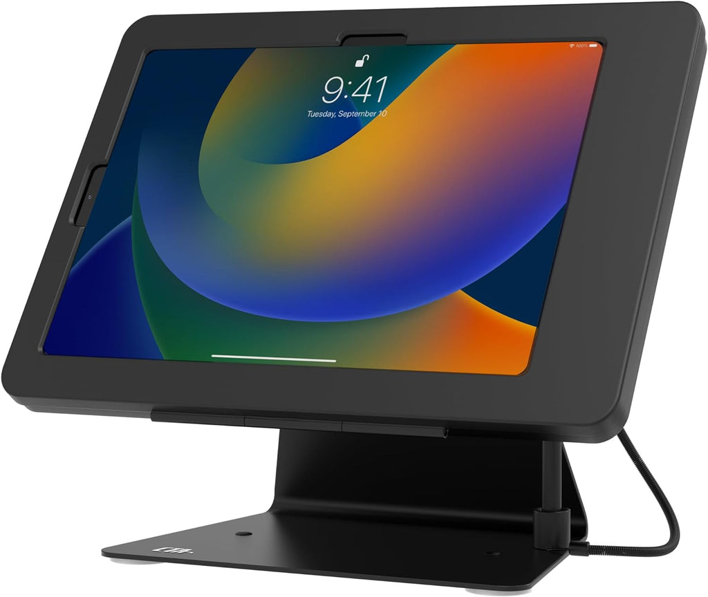 Desktop Anti-Theft Stand – CTA Kiosk Stand with Stylus, Tether, and Aluminum Enclosure for iPad 11th Gen A16 11” - 10th Gen 10.9” - Air 4th & 5th Gen - 11” Pro & More - Black (PAD-DASB109)