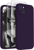 FireNova Designed for iPhone 13 Case, Silicone Upgraded [Camera Protection] Phone Case with [2 Screen Protectors], Soft Anti-Scratch Microfiber Lining Inside, 6.1 inch, Purple