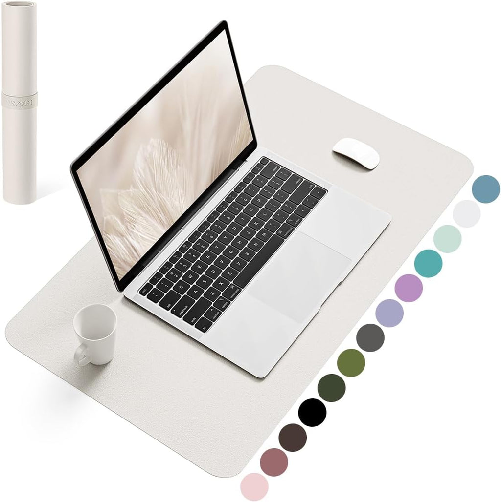YSAGi Non-Slip Leather Desk Pad, Waterproof Laptop Computer Desk Keyboard Mat, Table Protector Blotter Mat, Large Mouse Pad for Office/Work/Home/Decor(Apricot Gray, 23.6" x 13.7")