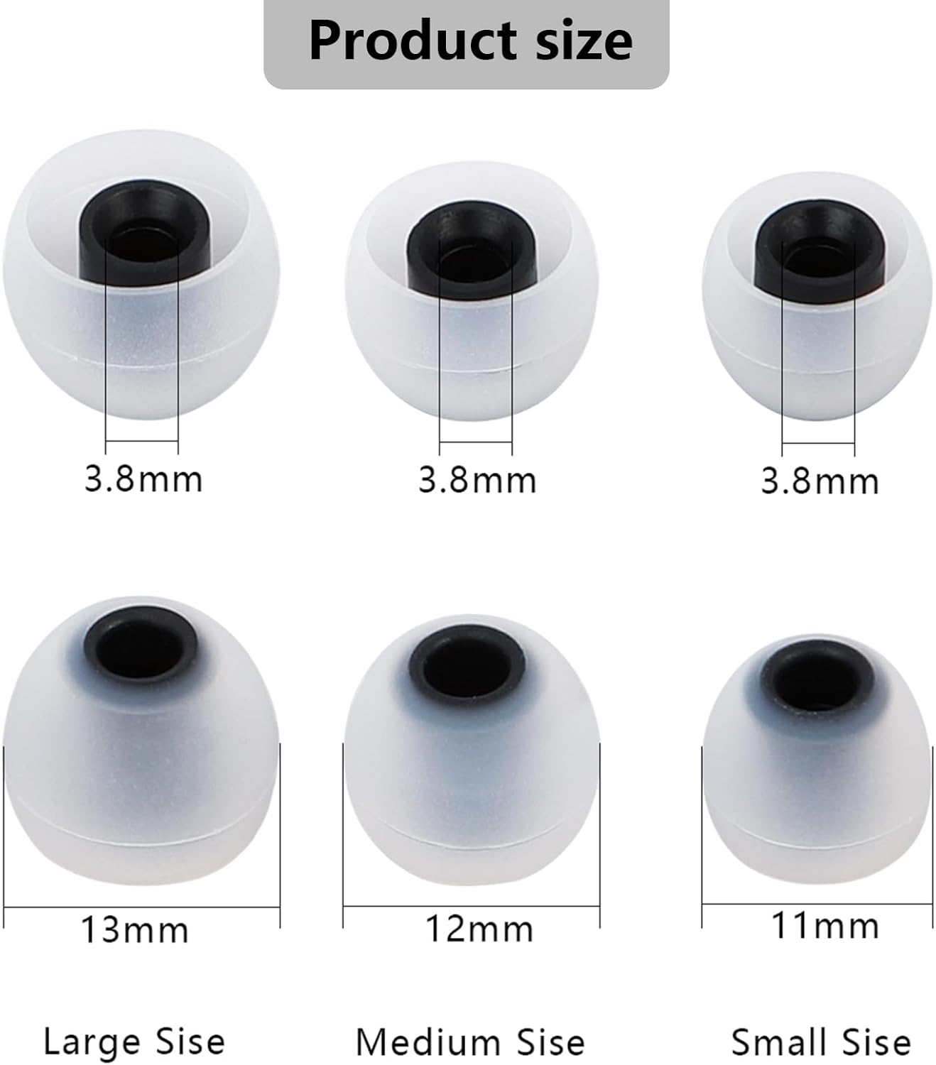Silicone Replacement Earbud Tips Earbud Covers Fit for in-Ear Headphones (Inner Hole 3.8mm -5.1mm) Earbud Replacement Tips Earbud Rubber Tips 9 Pairs S/M/L, transparent/Black