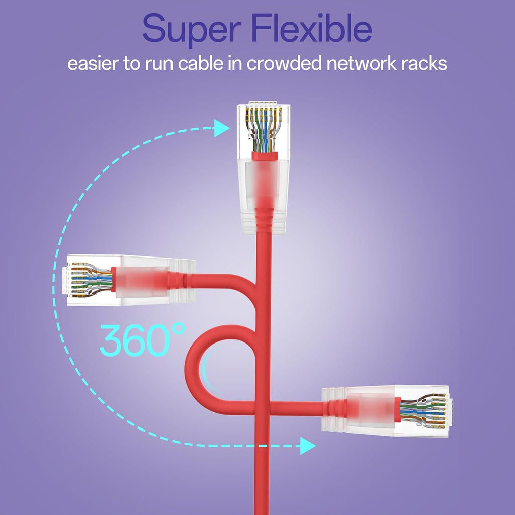 Cat6a Patch Cables 1ft (24 Pack) Slim, Cat6 Ethernet Patch Cable Pure Copper, Flexible Cat 6 Patch Cable 550MHZ 10G, Space-Saving Cat 6A Network Cables for Patch Panel, Red