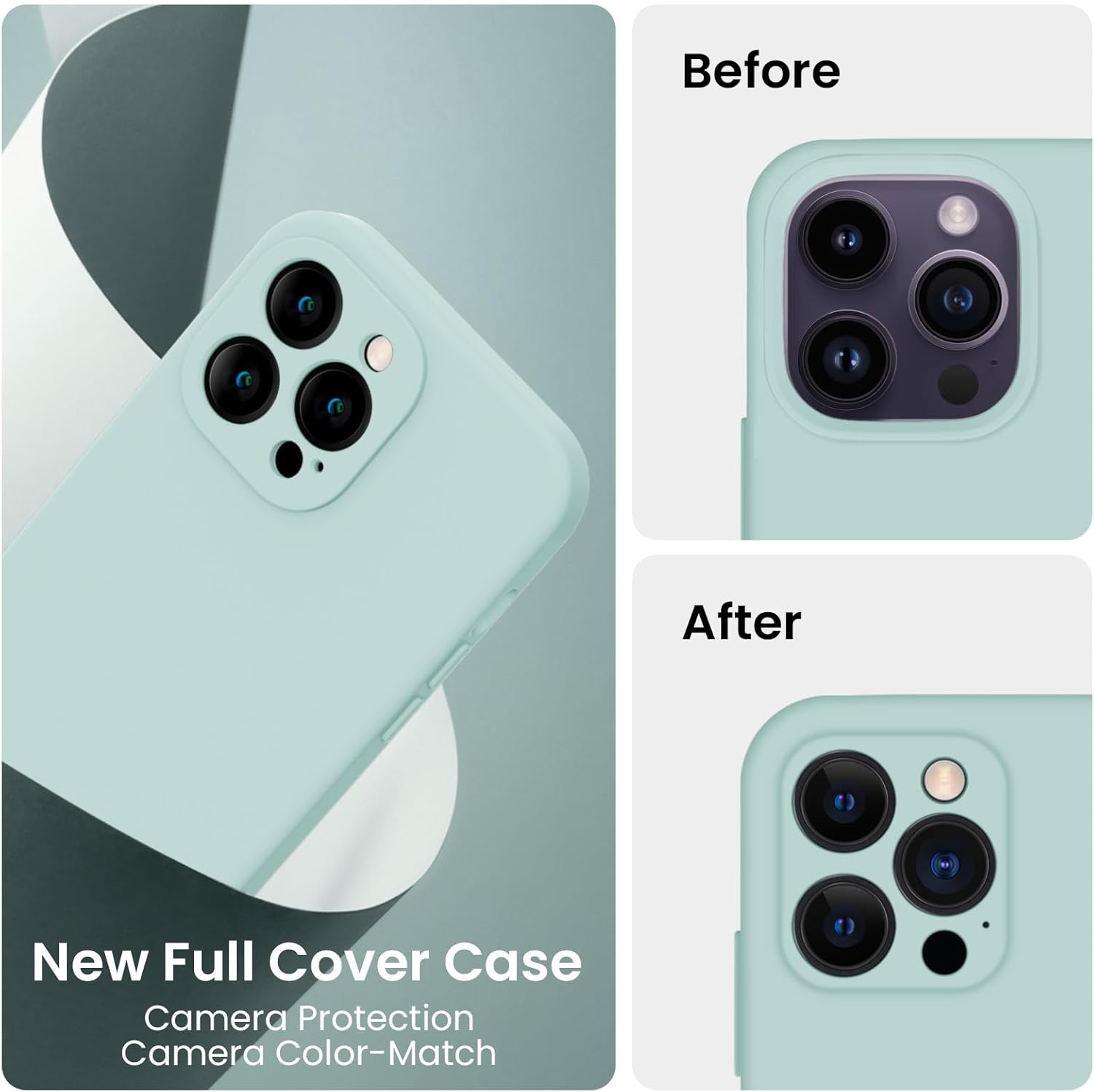 FireNova for iPhone 14 Pro Case, Silicone Upgraded [Camera Protection] Phone Case with [2 Screen Protectors], Soft Anti-Scratch Microfiber Lining Inside, 6.1 inch, Mint Green