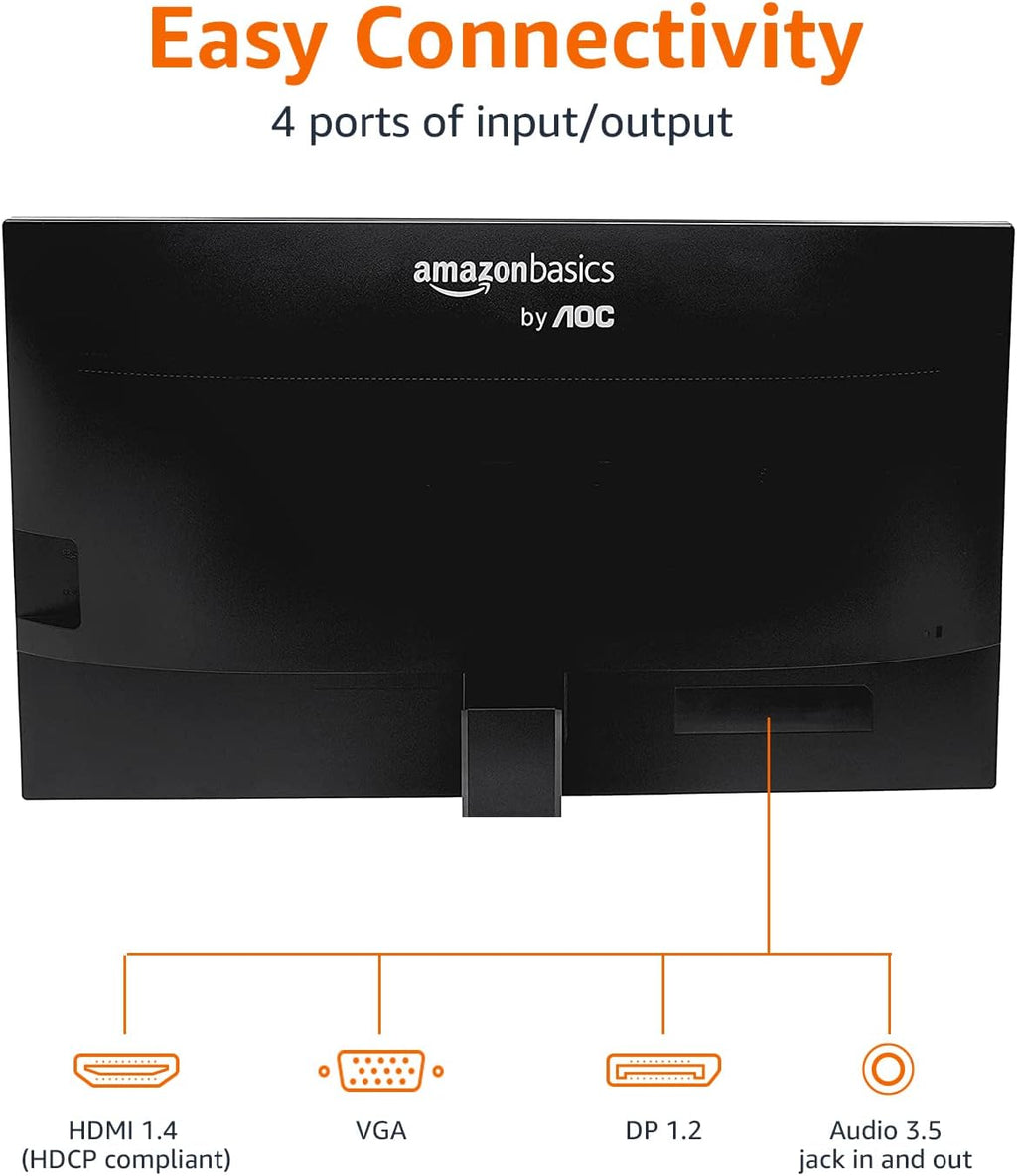 Amazon Basics 24-inch IPS Monitor 75 Hz Powered with AOC Technology FHD 1080P HDMI, Display Port and VGA Input VESA Compatible Built-in Speakers for Office and Home, Black