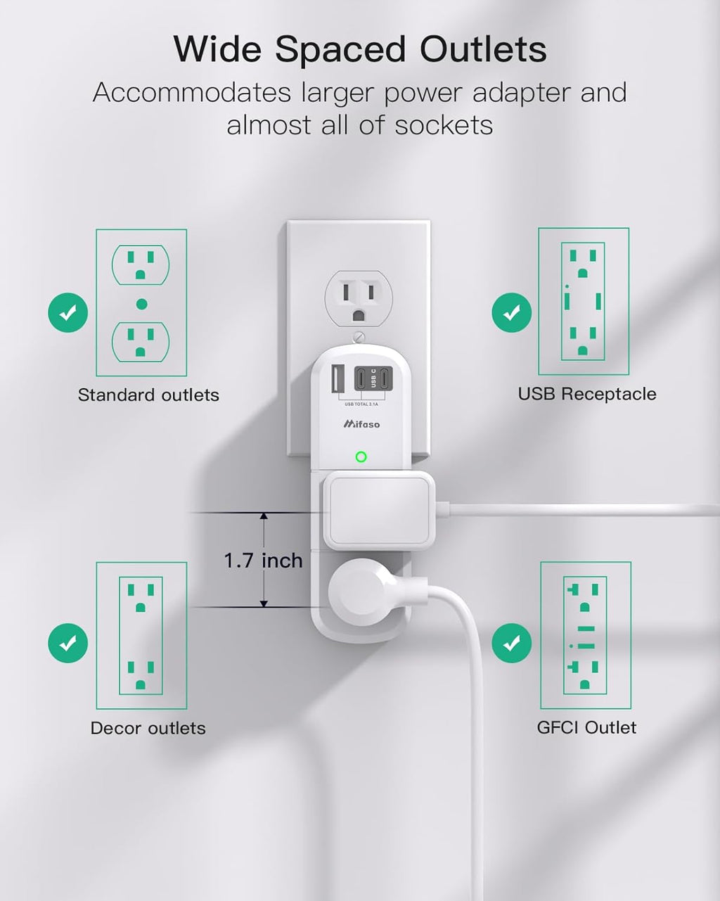 Cruise Ship Essentials - Outlet Extender with Rotating Plug, 6 AC Outlets with USB Charging Ports, Multi Plug Wall Outlet USB C Charger Hub, Non Surge Protector Non Extension Cord