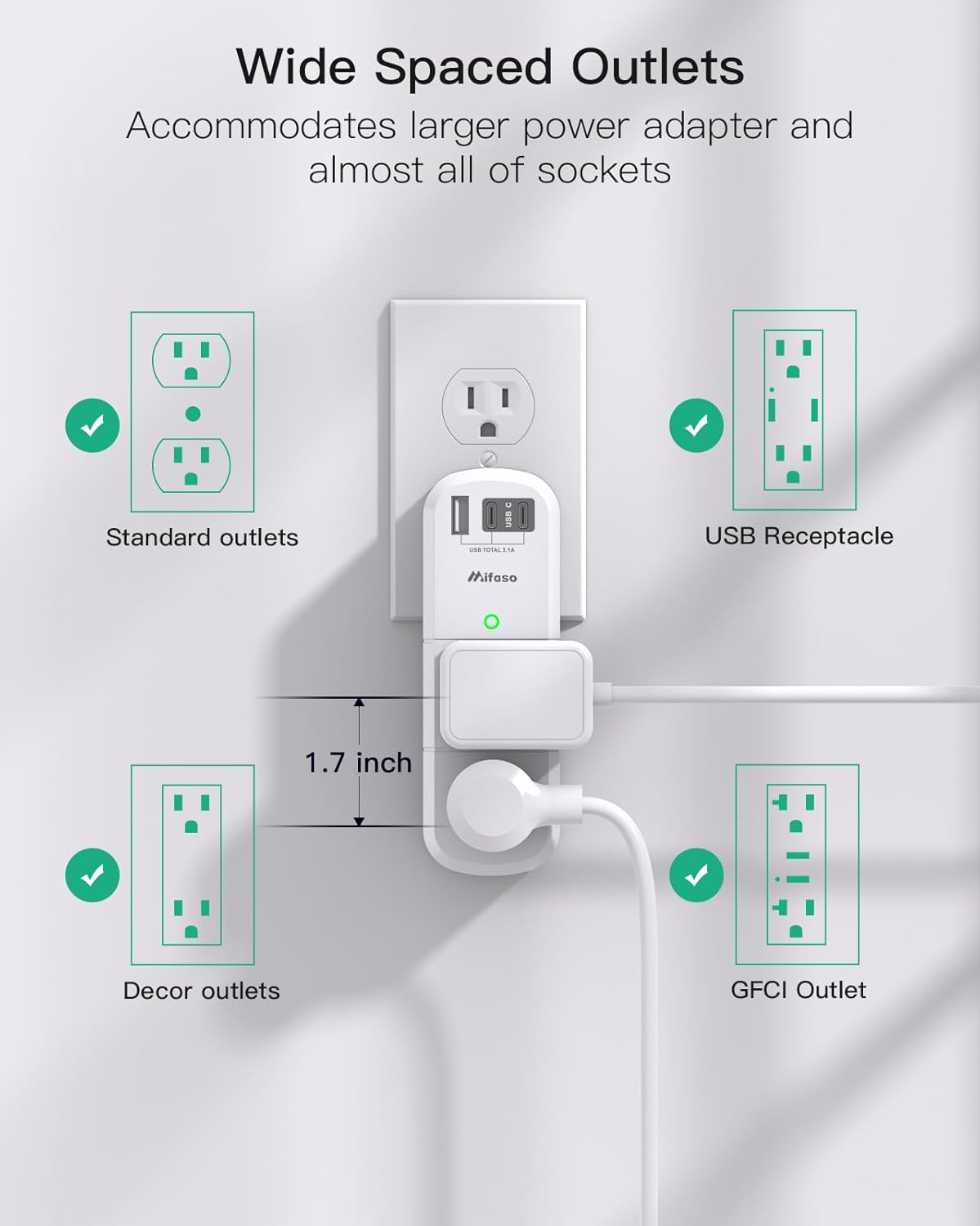 Cruise Ship Essentials - Outlet Extender with Rotating Plug, 6 AC Outlets with USB Charging Ports, Multi Plug Wall Outlet USB C Charger Hub, Non Surge Protector Non Extension Cord