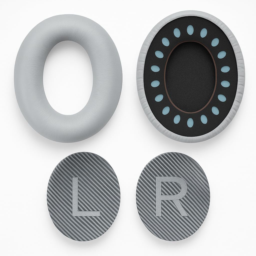 Premium Replacement Ear Pads for Bose QC2, QC15, QC25, QC35 I & II – Soft Protein Leather & Memory Foam Cushions – Enhanced Noise Isolation – Easy Installation Kit & Cleaning Cloth (Silver)