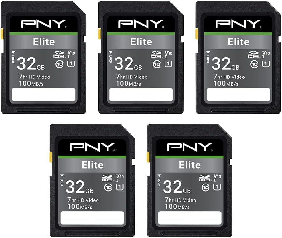 PNY 32GB & 64GB Elite Class 10 U1 V10 SDHC & SDXC Flash Memory Card Bundle - 100MB/s Read Speed