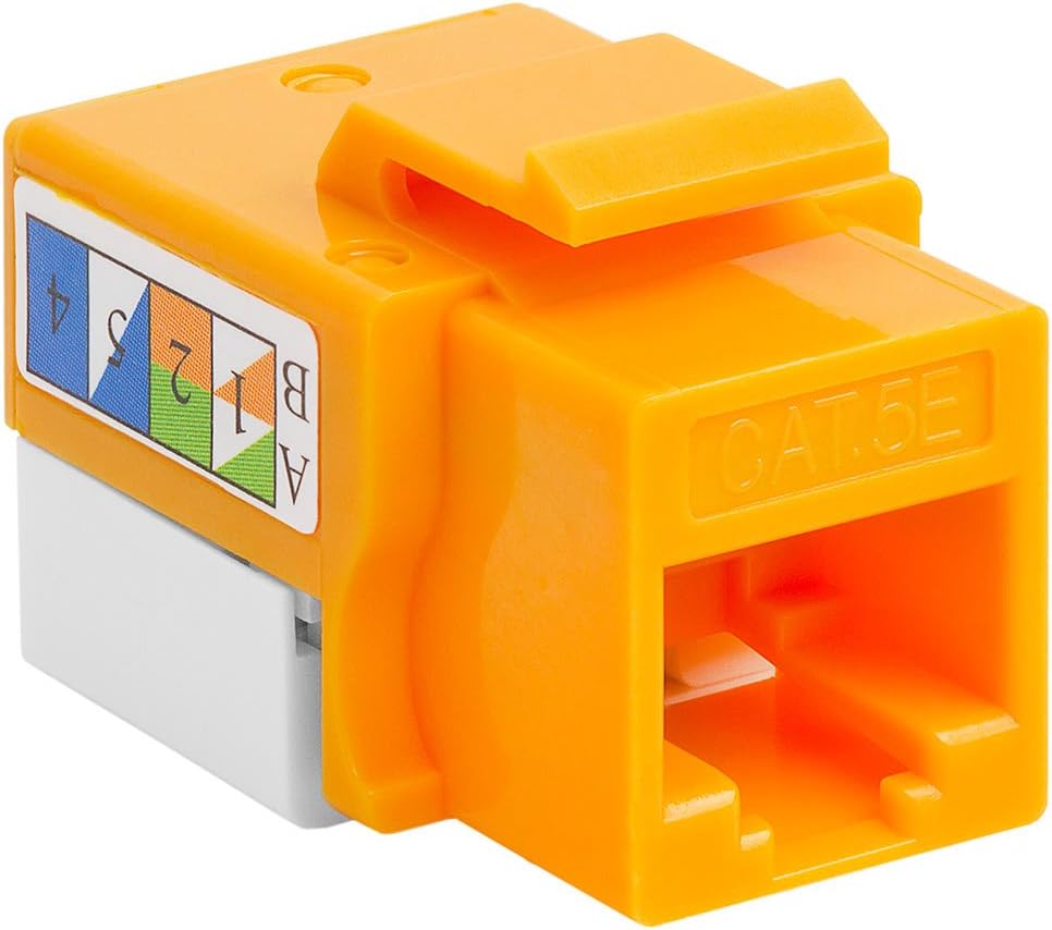 Cmple - 10 Pack Cat5e Keystone Jack Insert Punch Down RJ45 Connectors RJ45 Keystone Jack 90 Degree Female for Wall Plates, Patch Panels, Patch Cables, Ethernet Cables - Yellow